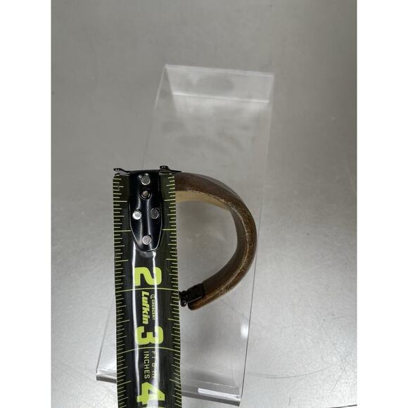 Vintage Wooden Two Tone Brown Hinge Wide Cuff Bracelet Boho Unique - Picture 4 of 4